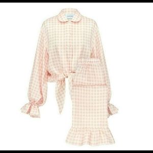 Sleeper Rumba Linen Lounge Suit Pajama Top And Pants Small Pink Vichy Check